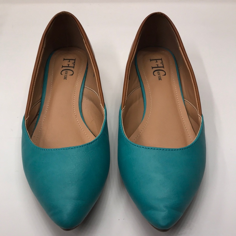 Teal and tan flats